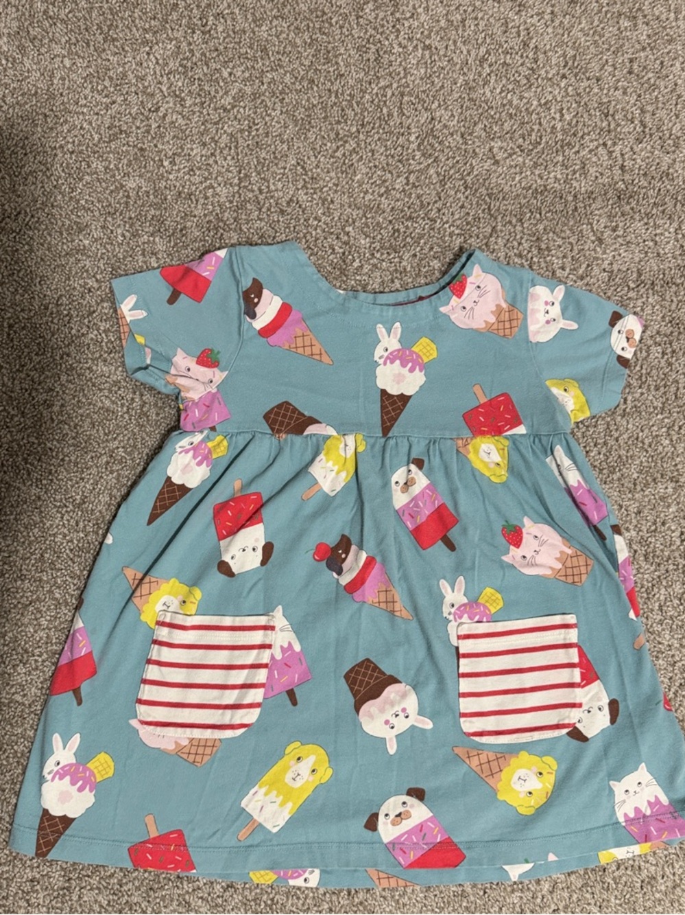 Boden Teal Ice Cream & Popsicle Print Dress with Striped Pockets